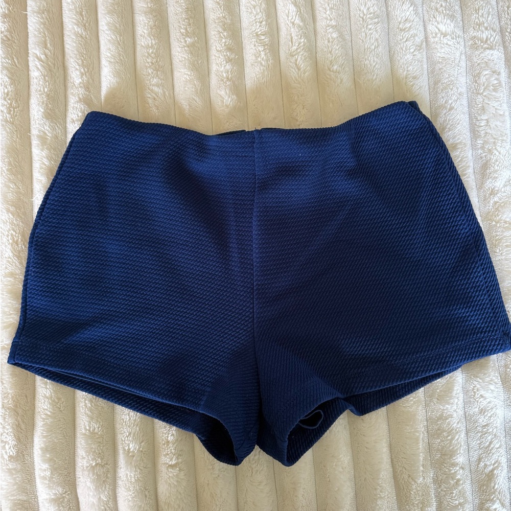 one clothing Navy High-Waist Textured Shorts